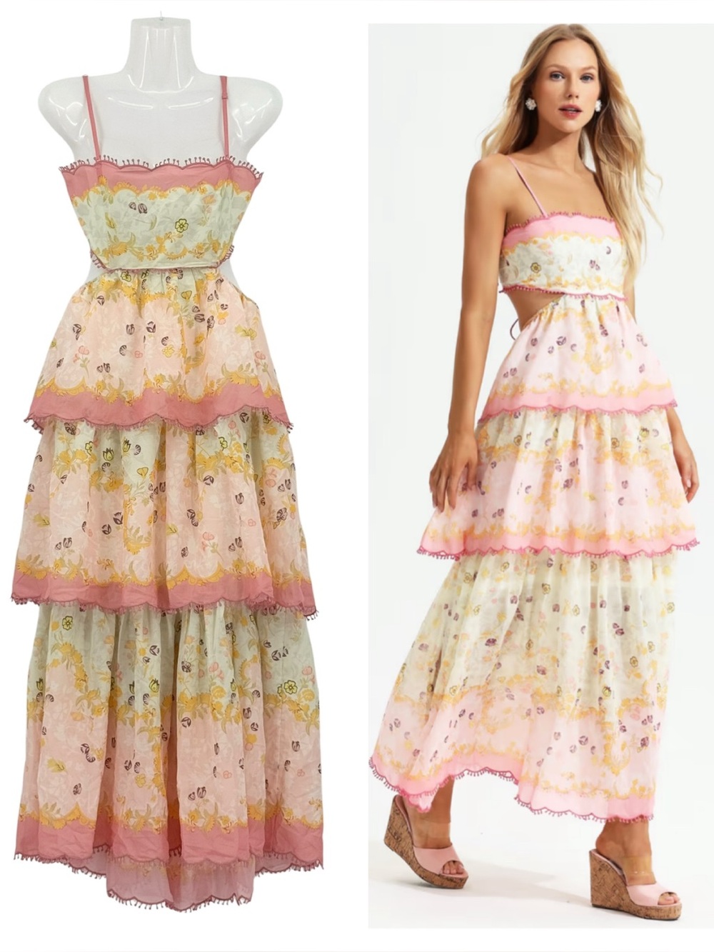 Floral Cami Tiered Ruffle Hem Backless Maxi Dress NWT Autumn Wedding Guest Dress
